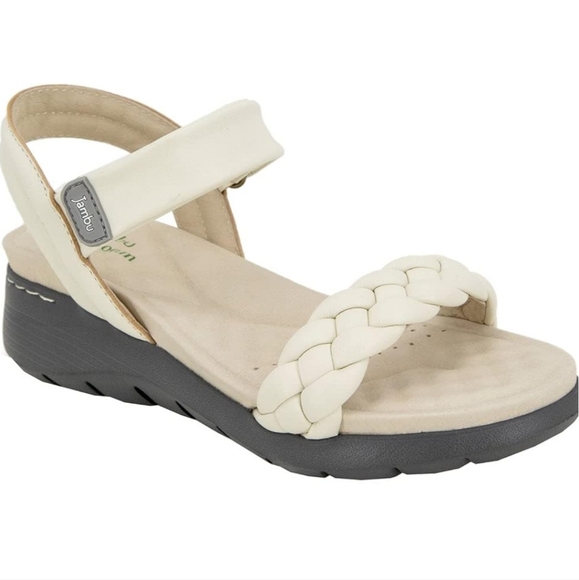Jambu Shoes - Jambu Vicky Women's Beige Open Toe Strappy Buckle Sandals Size 7